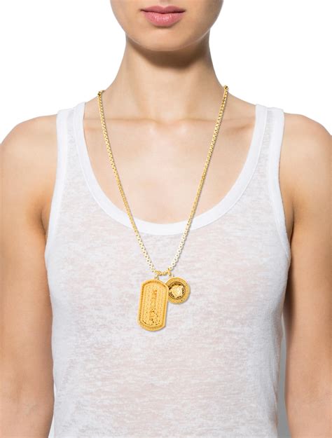 Versace Double Dog Tag Necklace .